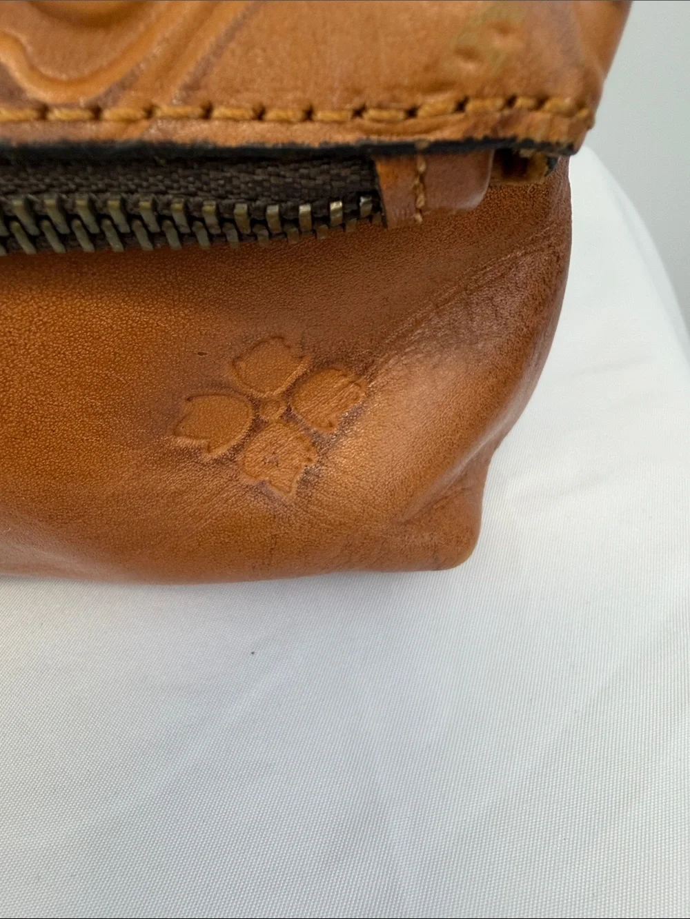 Patricia Nash Valerie Cognac Tooled Leather Foldover Wristlet Clutch Bag